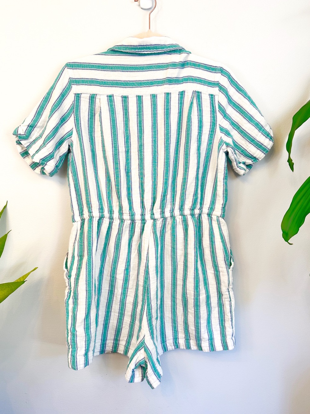 Beachy 90’s inspired Button UP Romper, Crinkle Gauze 100% Cotton B3 - Picture 6 of 8